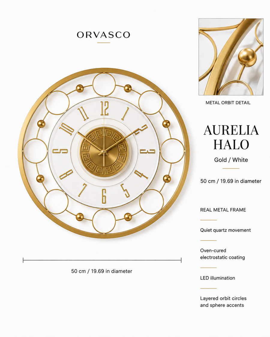 Orvasco Aurelia Halo Illuminated Metal Wall Clock, 60 cm