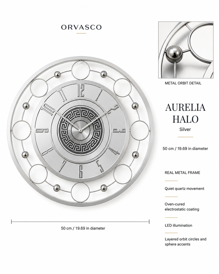Orvasco Aurelia Halo Illuminated Metal Wall Clock, 60 cm