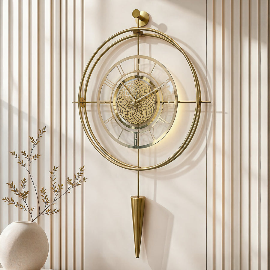 Orvasco Celestia Pendulum Illuminated Metal Wall Clock, 50 cm