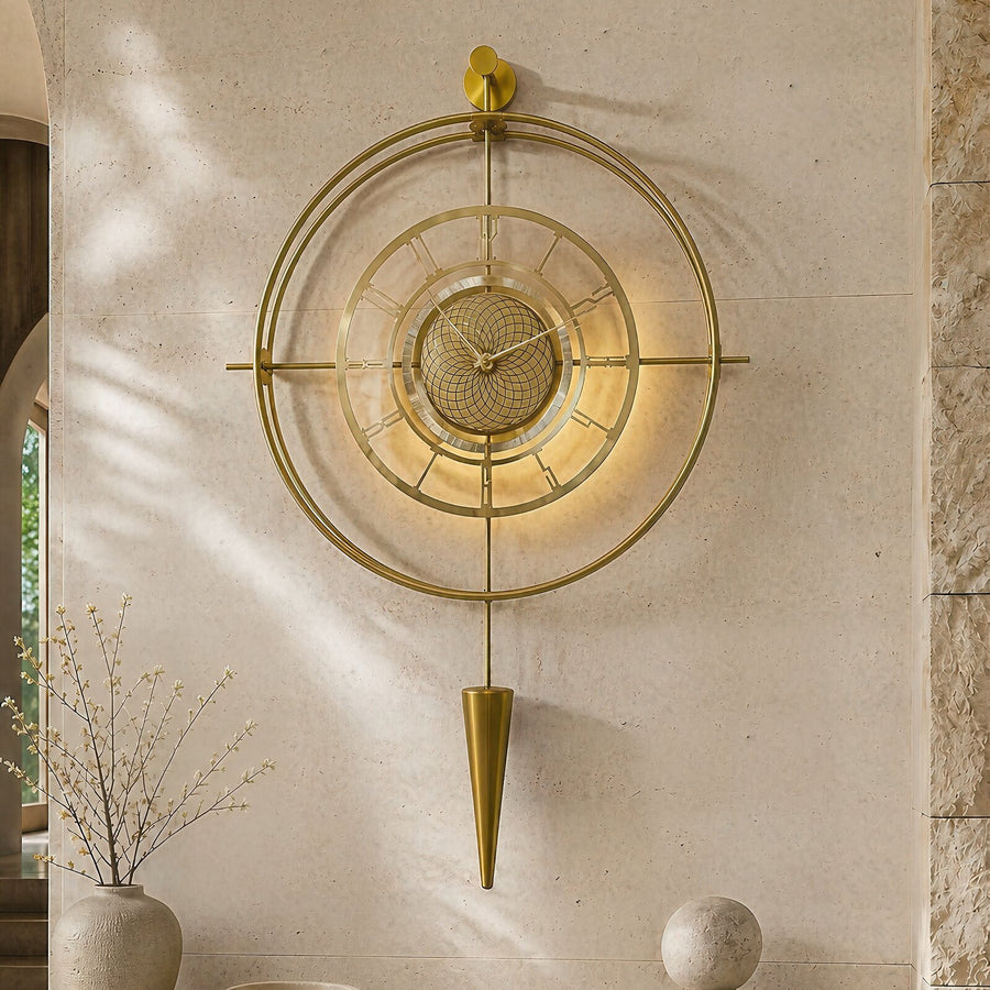 Orvasco Celestia Pendulum Illuminated Metal Wall Clock, 50 cm