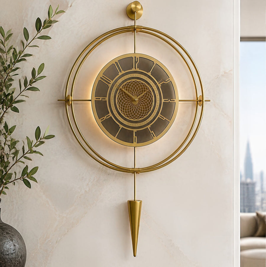Orvasco Celestia Pendulum Illuminated Metal Wall Clock, 50 cm