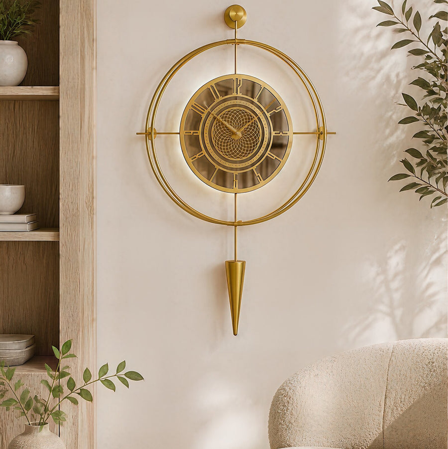 Orvasco Celestia Pendulum Illuminated Metal Wall Clock, 50 cm