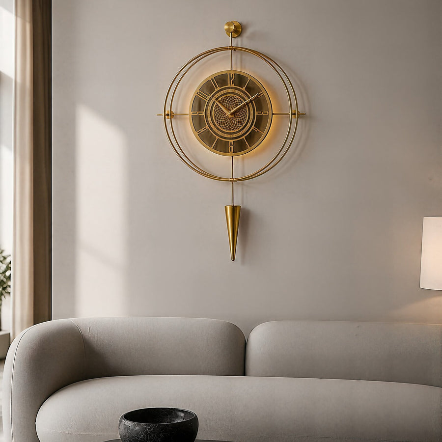 Orvasco Celestia Pendulum Illuminated Metal Wall Clock, 50 cm