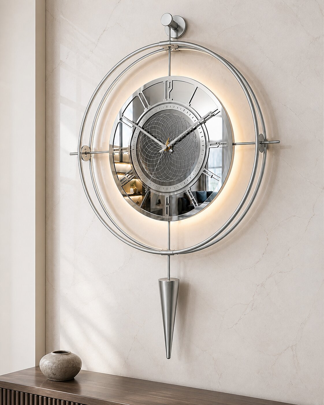Orvasco Celestia Pendulum Illuminated Metal Wall Clock, 50 cm