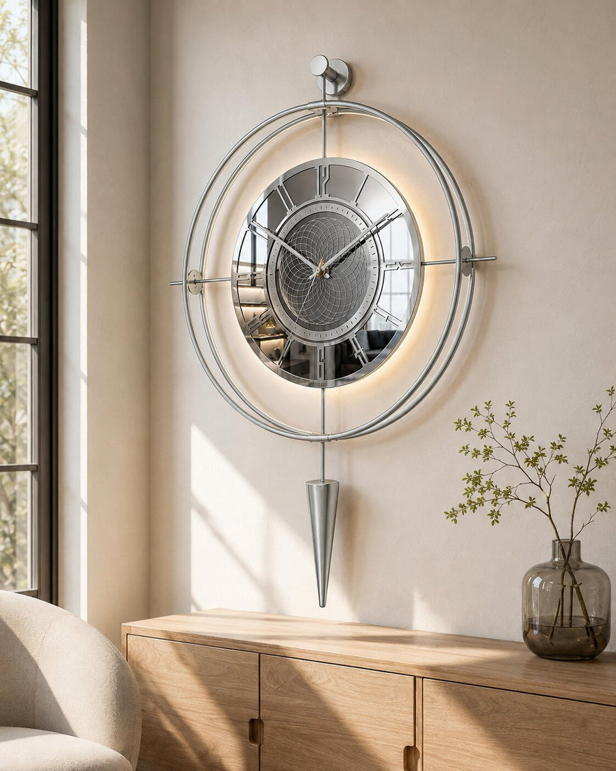 Orvasco Celestia Pendulum Illuminated Metal Wall Clock, 50 cm