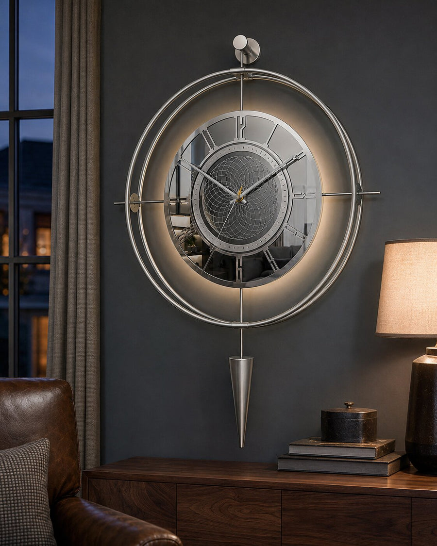 Orvasco Celestia Pendulum Illuminated Metal Wall Clock, 50 cm
