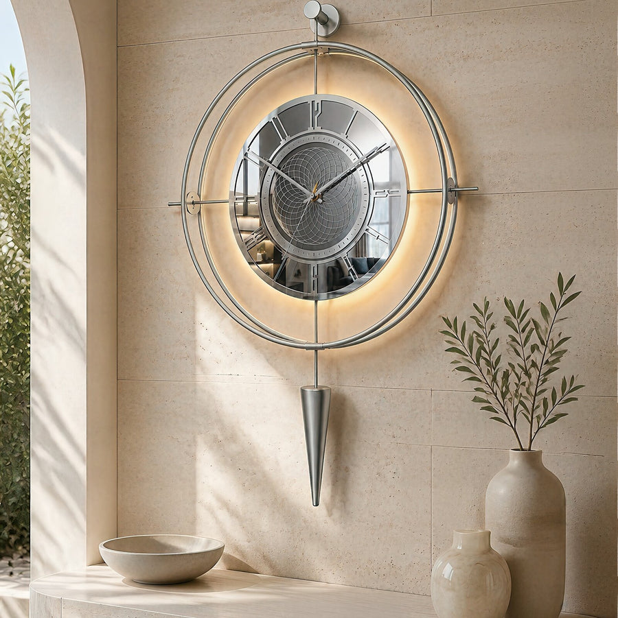 Orvasco Celestia Pendulum Illuminated Metal Wall Clock, 50 cm