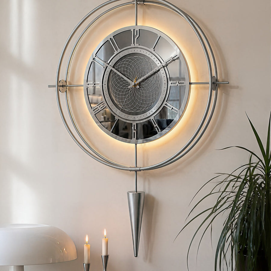 Orvasco Celestia Pendulum Illuminated Metal Wall Clock, 50 cm