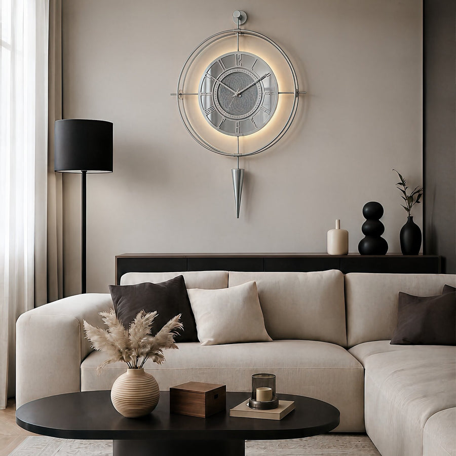 Orvasco Celestia Pendulum Illuminated Metal Wall Clock, 50 cm