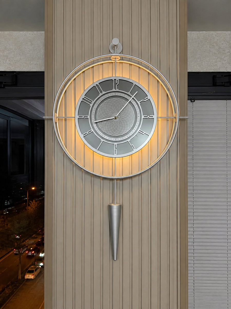 Orvasco Celestia Pendulum Illuminated Metal Wall Clock, 50 cm