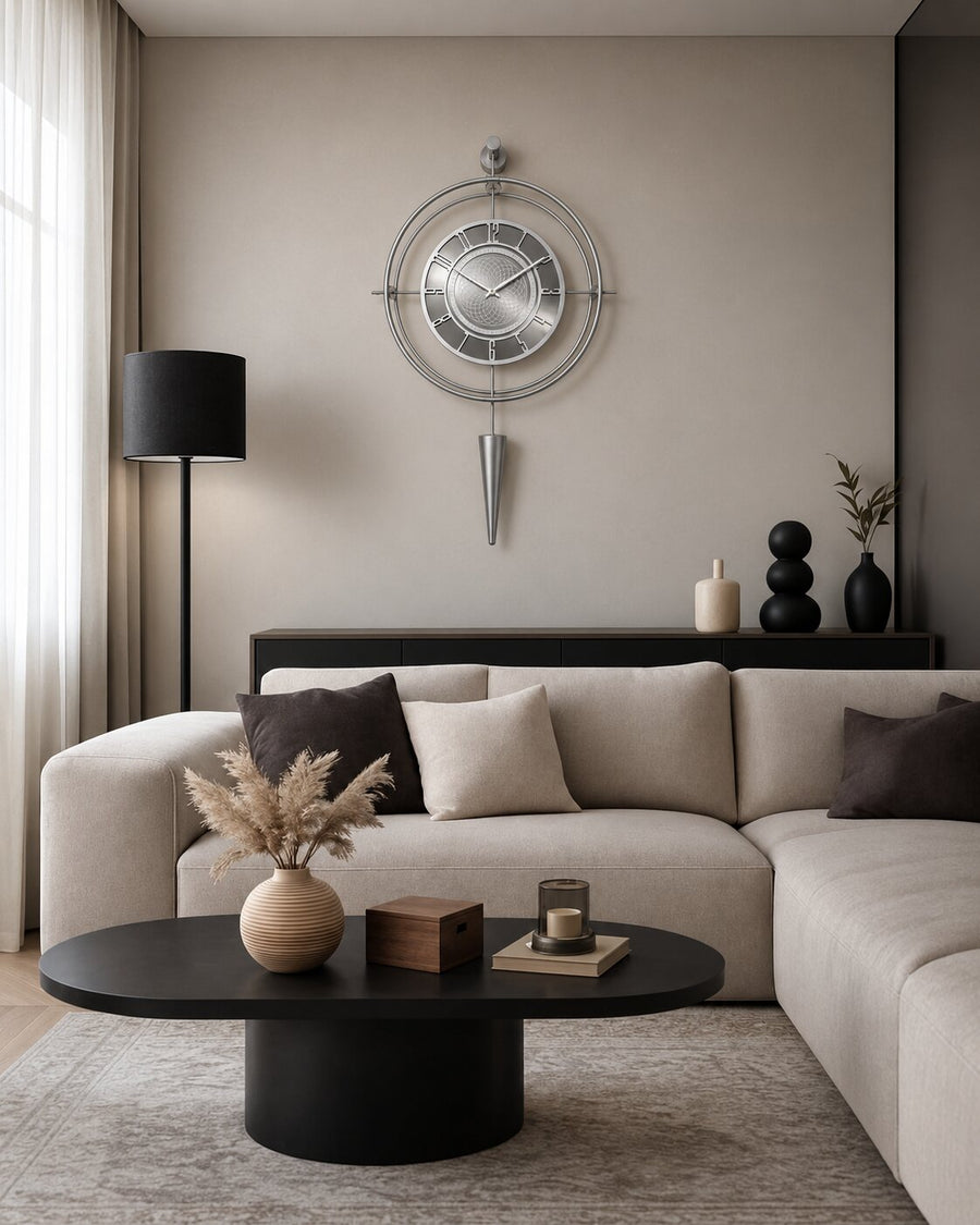Orvasco Celestia Pendulum Illuminated Metal Wall Clock, 50 cm