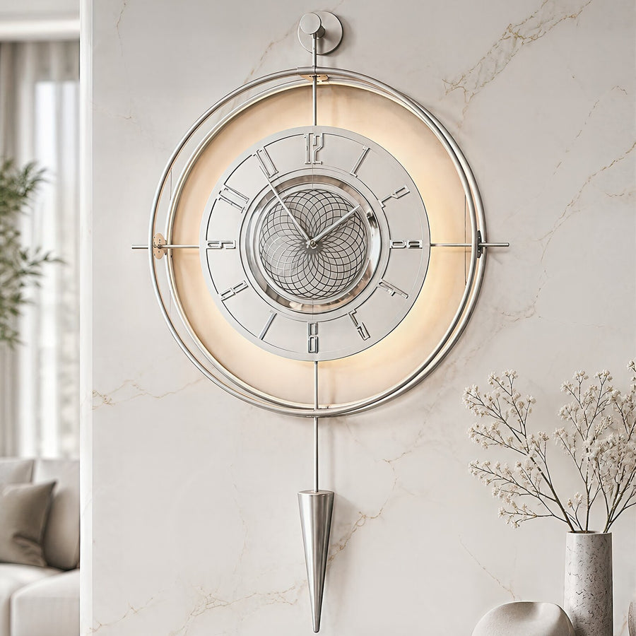 Orvasco Celestia Pendulum Illuminated Metal Wall Clock, 50 cm