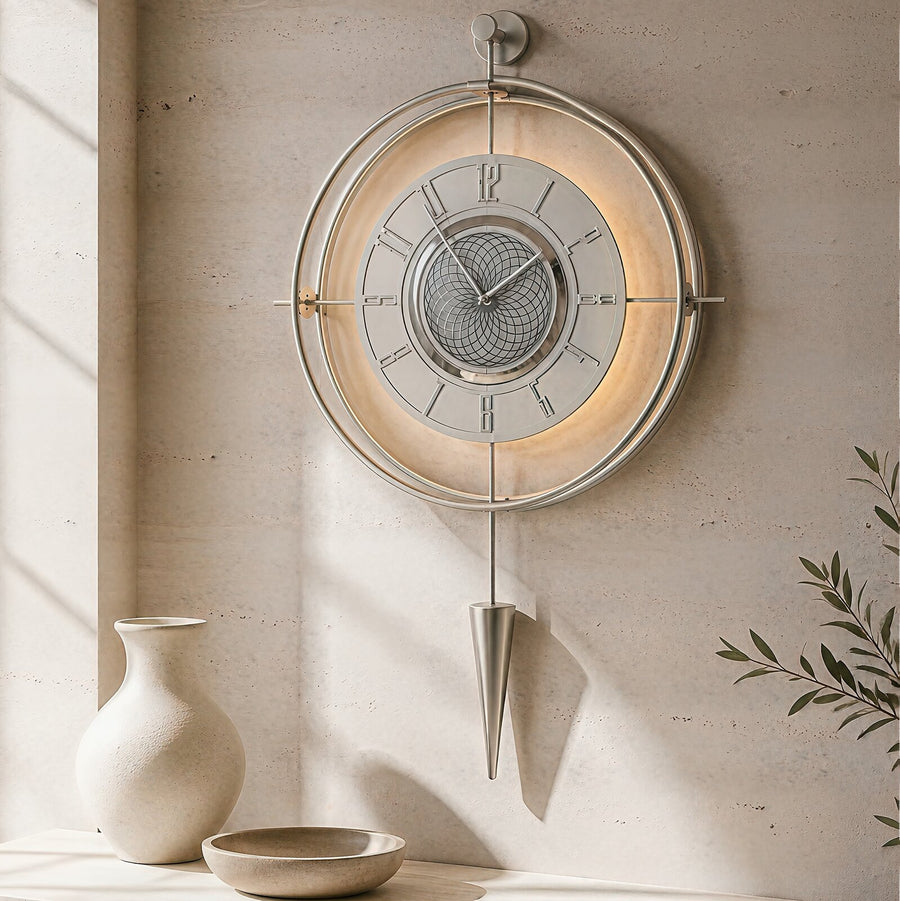Orvasco Celestia Pendulum Illuminated Metal Wall Clock, 50 cm