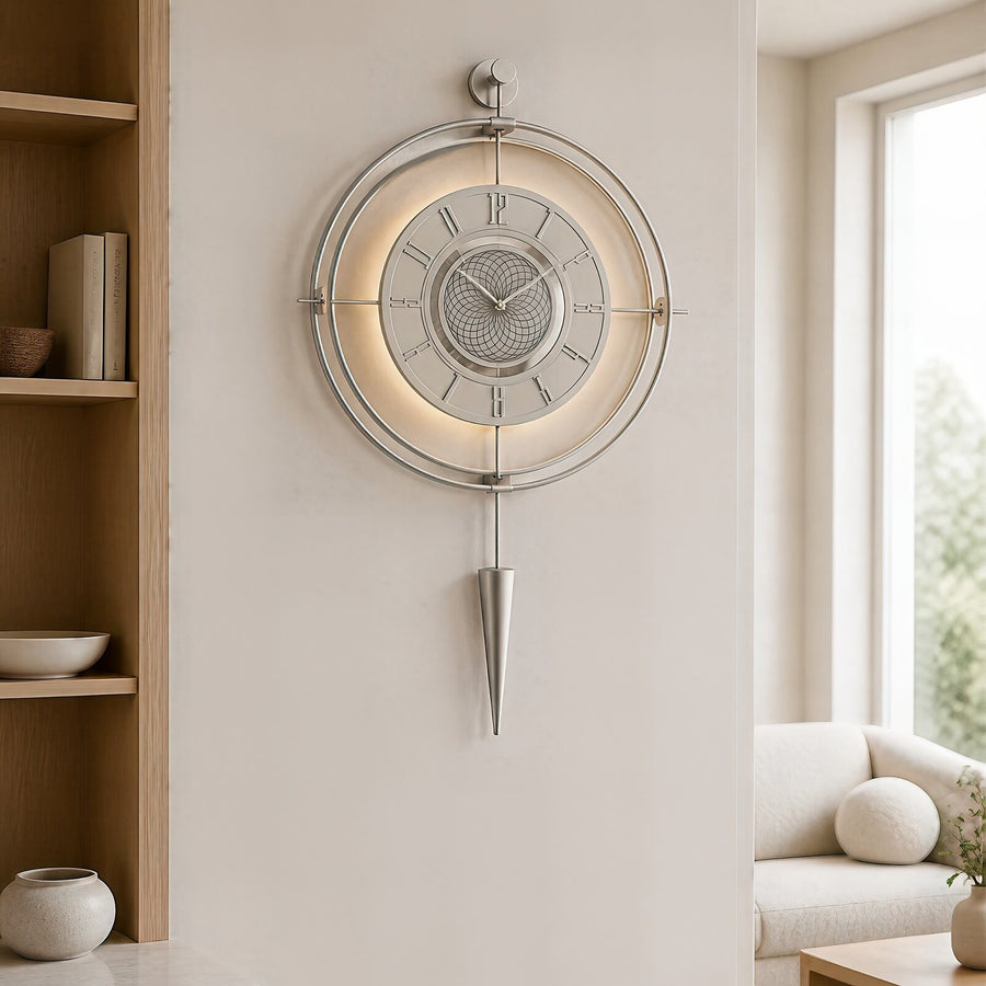 Orvasco Celestia Pendulum Illuminated Metal Wall Clock, 50 cm