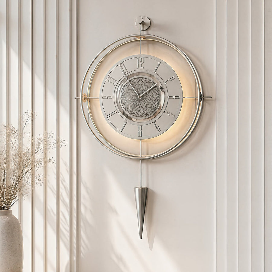 Orvasco Celestia Pendulum Illuminated Metal Wall Clock, 50 cm