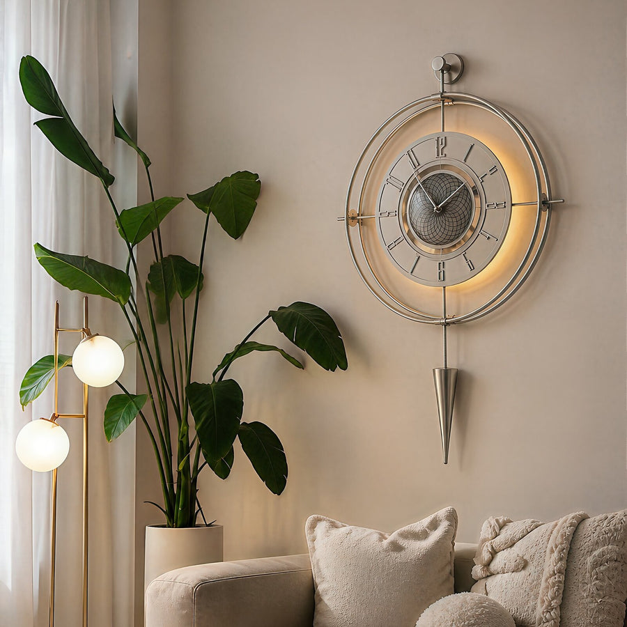Orvasco Celestia Pendulum Illuminated Metal Wall Clock, 50 cm