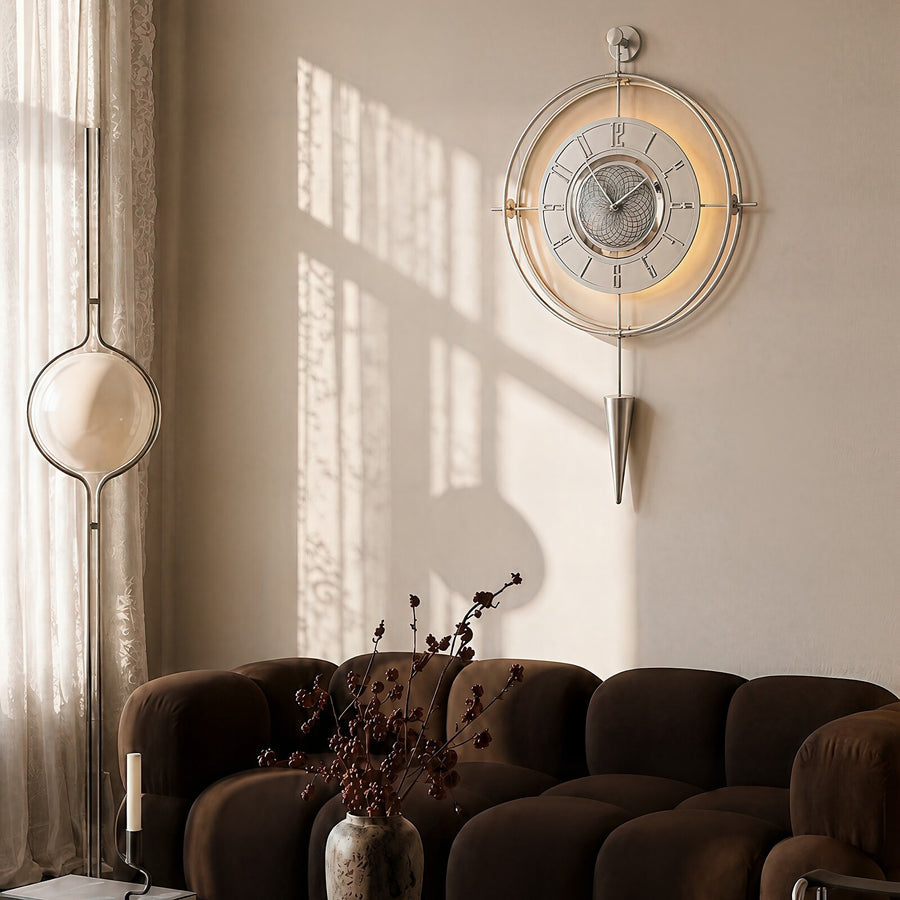 Orvasco Celestia Pendulum Illuminated Metal Wall Clock, 50 cm