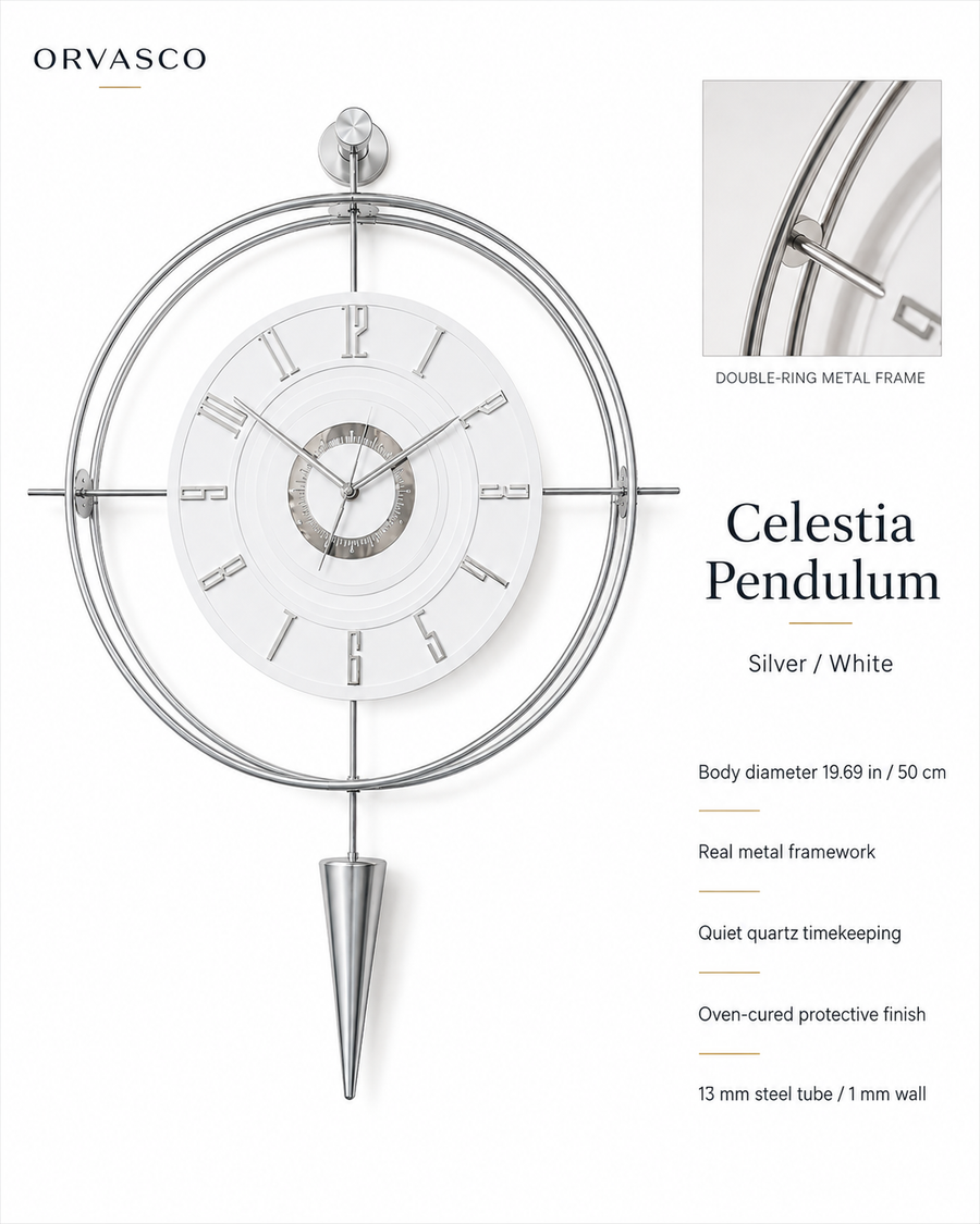Orvasco Celestia Pendulum Illuminated Metal Wall Clock, 50 cm