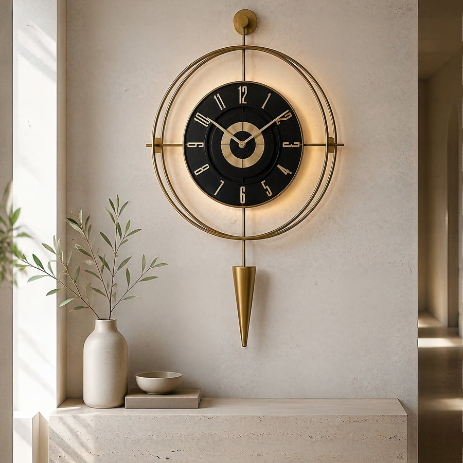Orvasco Celestia Pendulum Illuminated Metal Wall Clock, 50 cm