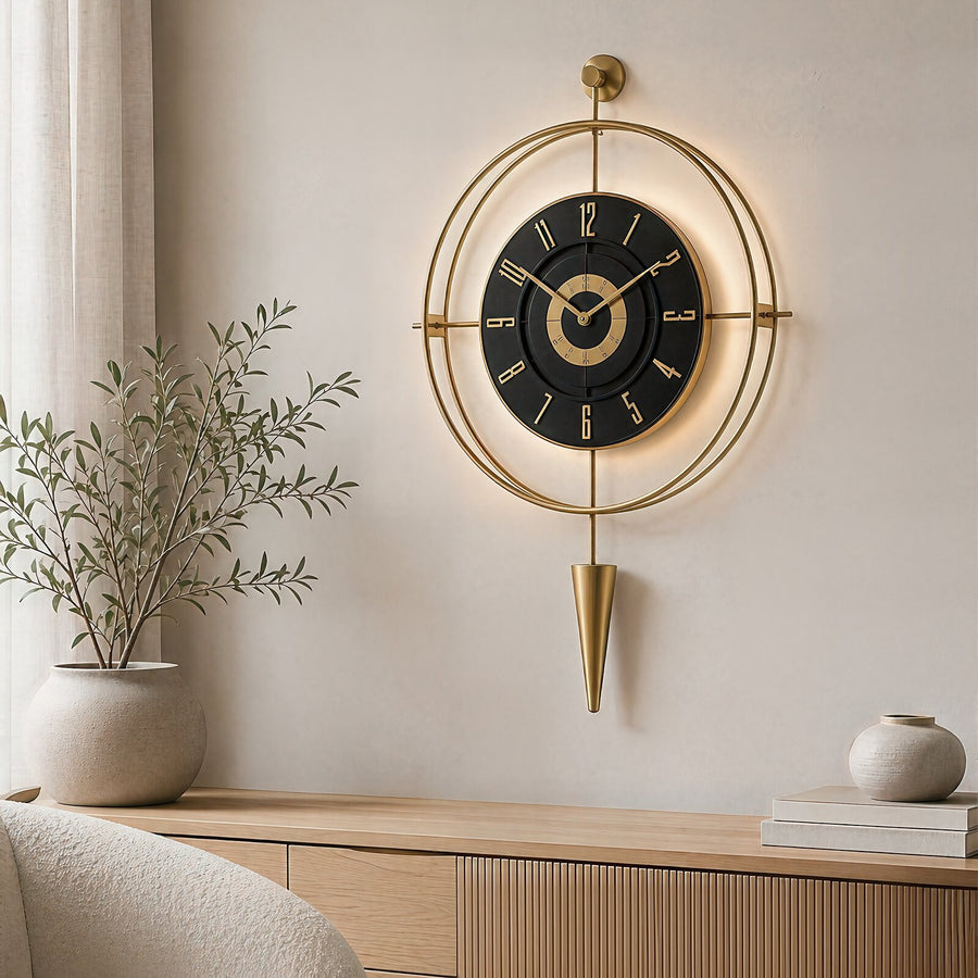 Orvasco Celestia Pendulum Illuminated Metal Wall Clock, 50 cm
