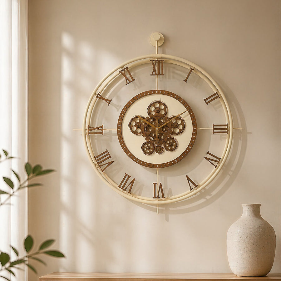 Orvasco Chronoria Mechanica Designer Metal Wall Clock, 60 cm