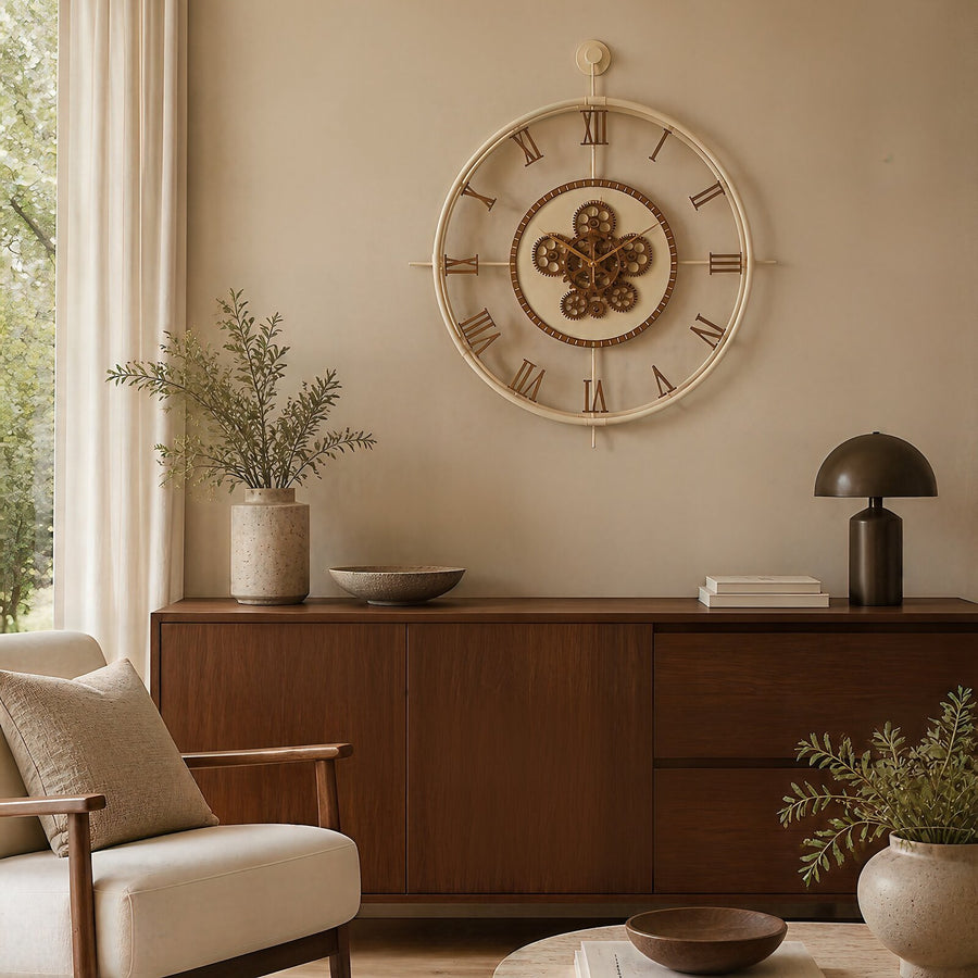 Orvasco Chronoria Mechanica Designer Metal Wall Clock, 60 cm