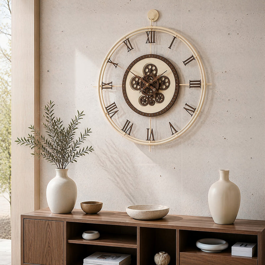 Orvasco Chronoria Mechanica Designer Metal Wall Clock, 60 cm