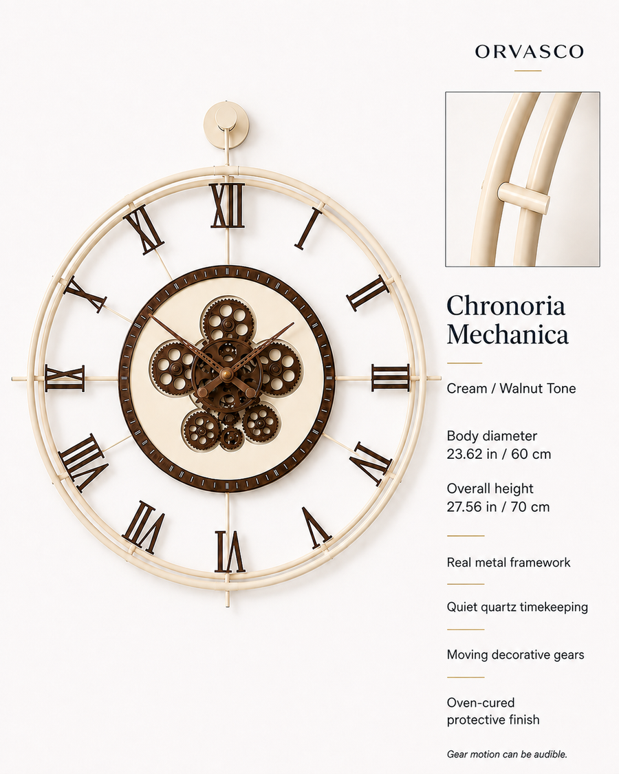 Orvasco Chronoria Mechanica Designer Metal Wall Clock, 60 cm