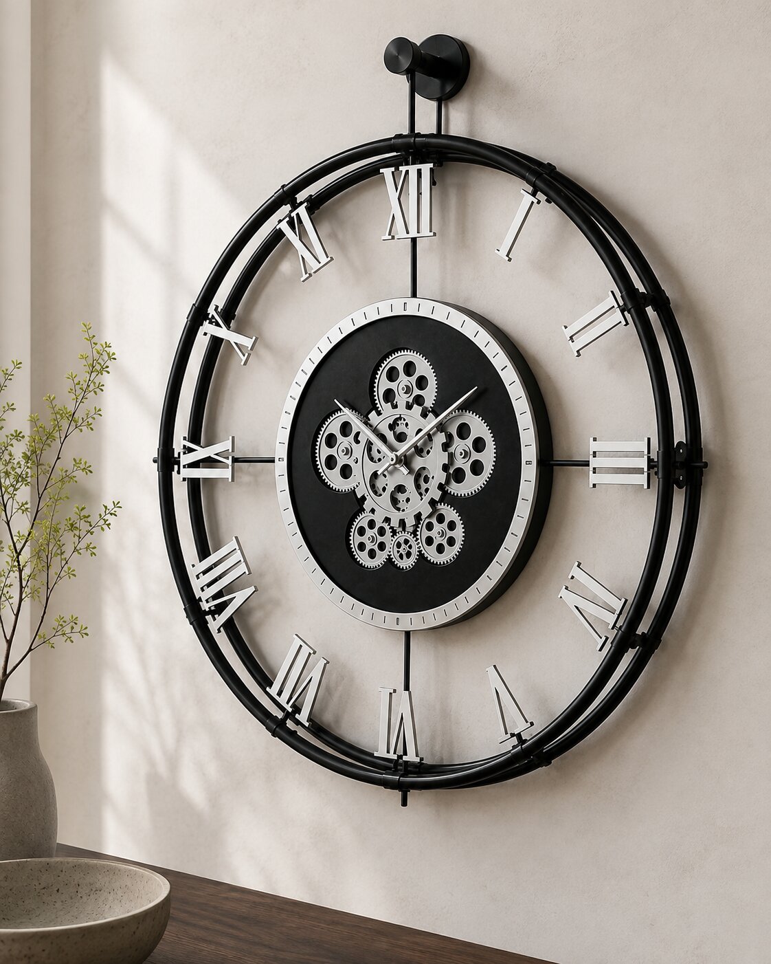 Orvasco Chronoria Mechanica Designer Metal Wall Clock, 60 cm