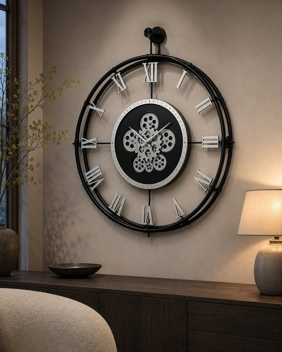 Orvasco Chronoria Mechanica Designer Metal Wall Clock, 60 cm