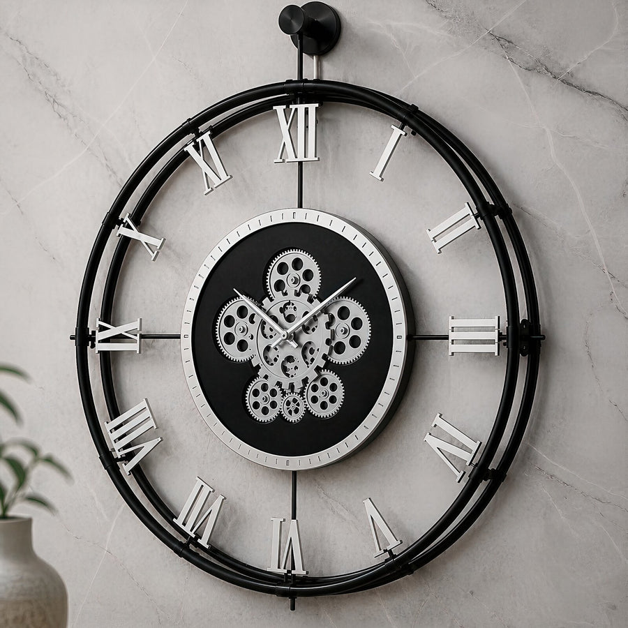 Orvasco Chronoria Mechanica Designer Metal Wall Clock, 60 cm