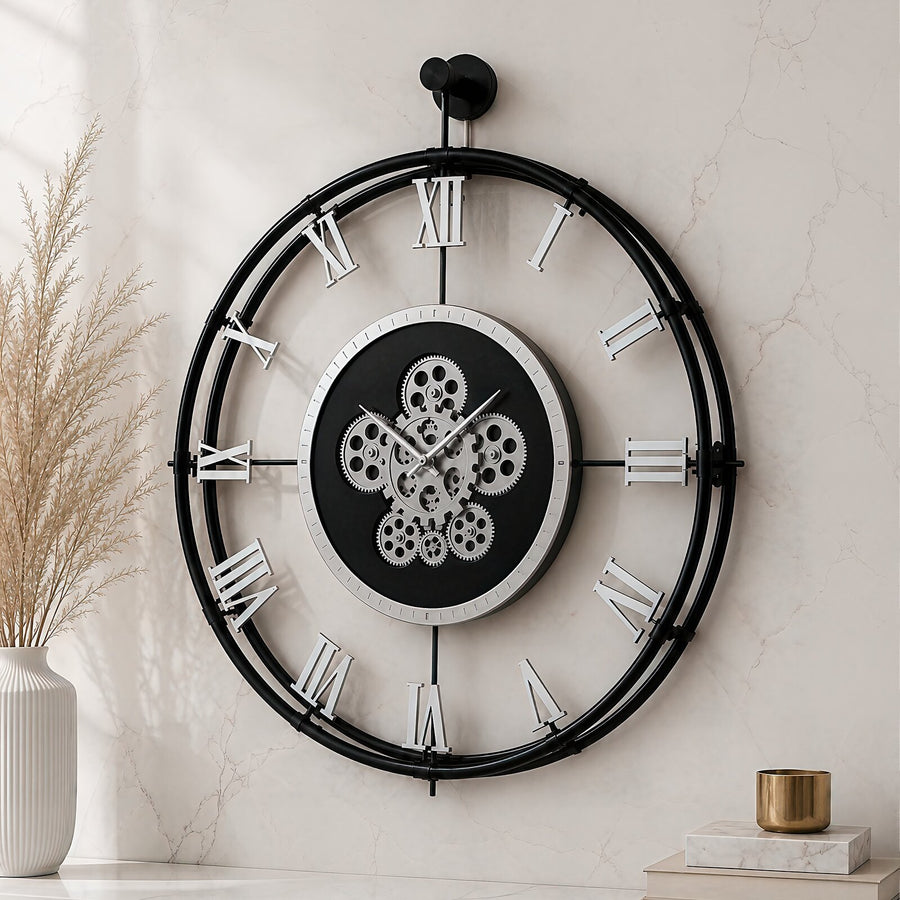 Orvasco Chronoria Mechanica Designer Metal Wall Clock, 60 cm