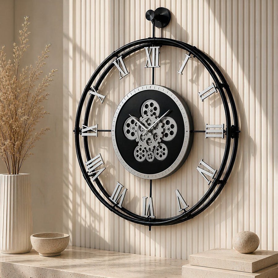 Orvasco Chronoria Mechanica Designer Metal Wall Clock, 60 cm