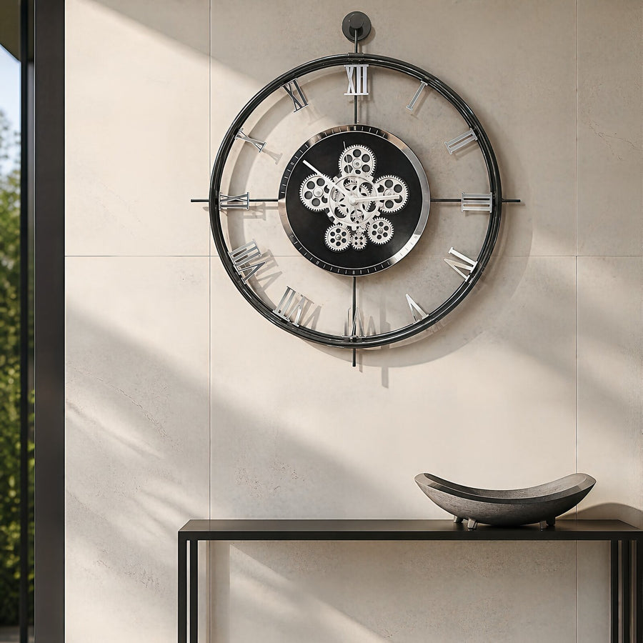 Orvasco Chronoria Mechanica Designer Metal Wall Clock, 60 cm