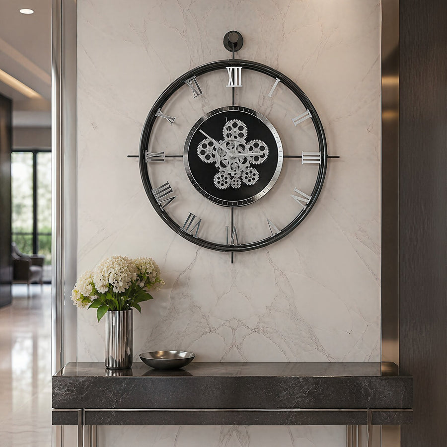 Orvasco Chronoria Mechanica Designer Metal Wall Clock, 60 cm