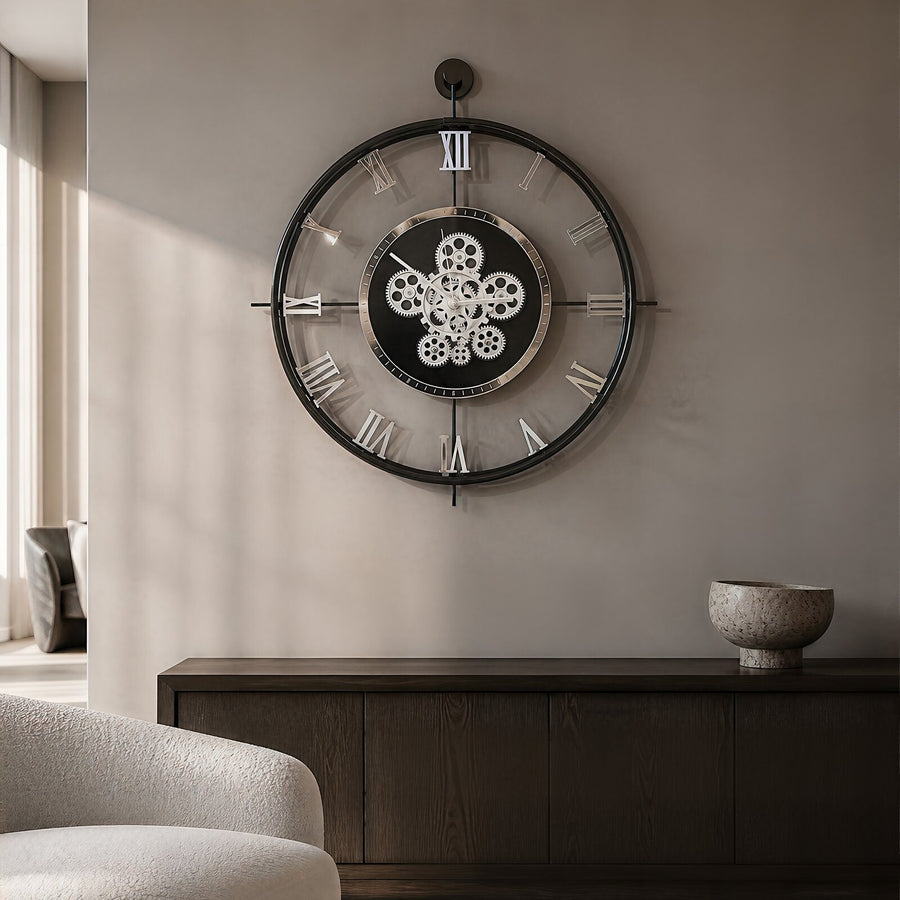 Orvasco Chronoria Mechanica Designer Metal Wall Clock, 60 cm