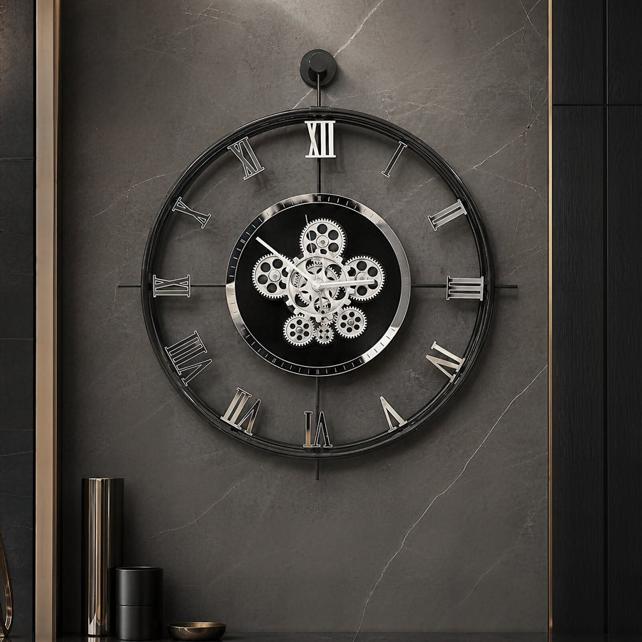 Orvasco Chronoria Mechanica Designer Metal Wall Clock, 60 cm