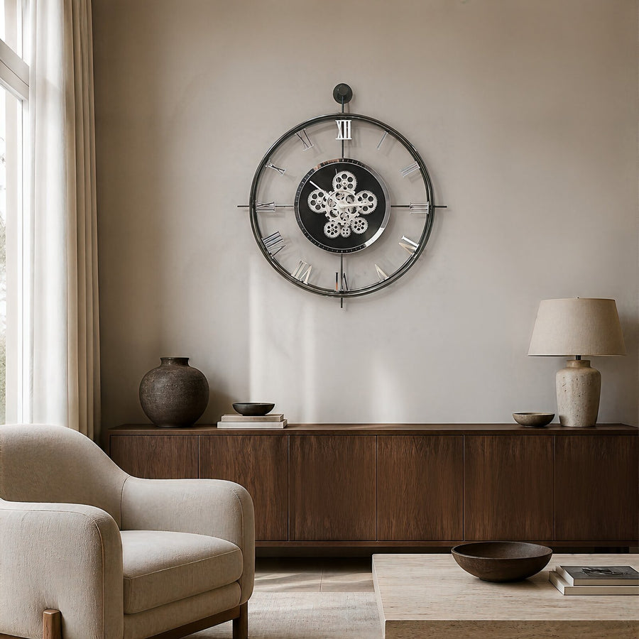 Orvasco Chronoria Mechanica Designer Metal Wall Clock, 60 cm