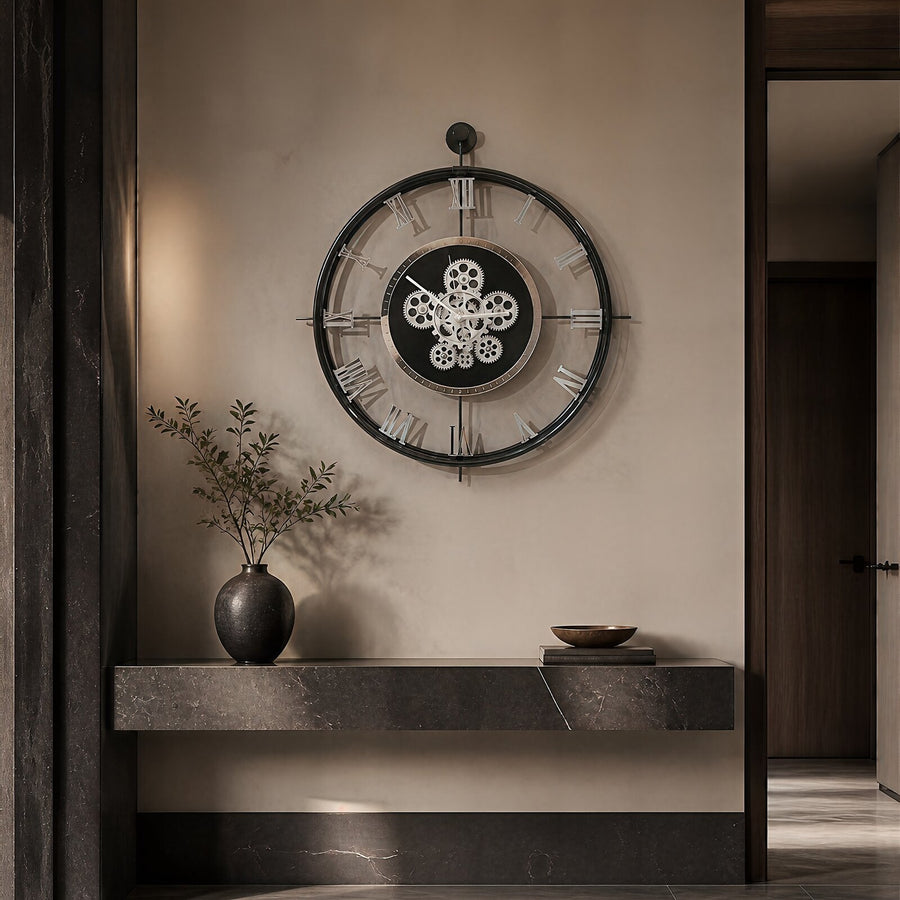 Orvasco Chronoria Mechanica Designer Metal Wall Clock, 60 cm