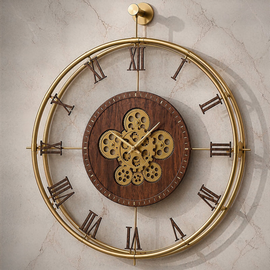 Orvasco Chronoria Mechanica Designer Metal Wall Clock, 60 cm