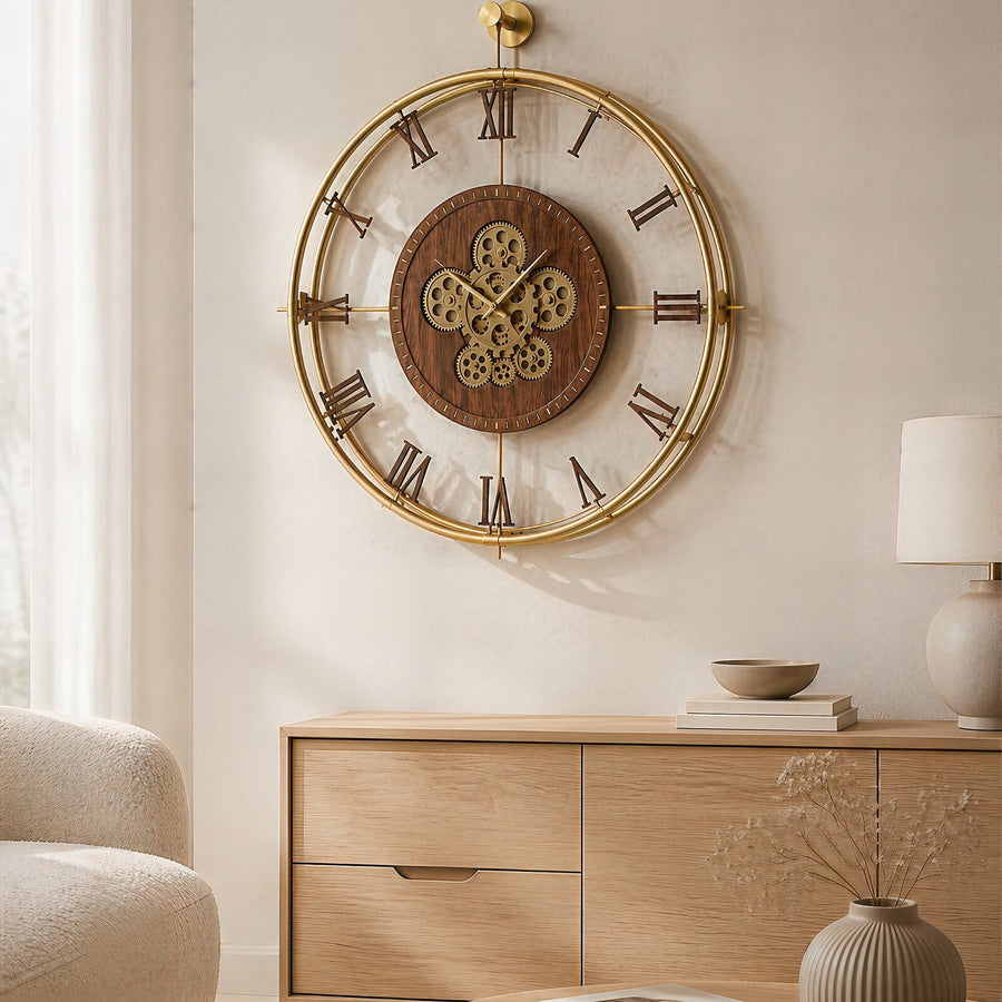 Orvasco Chronoria Mechanica Designer Metal Wall Clock, 60 cm