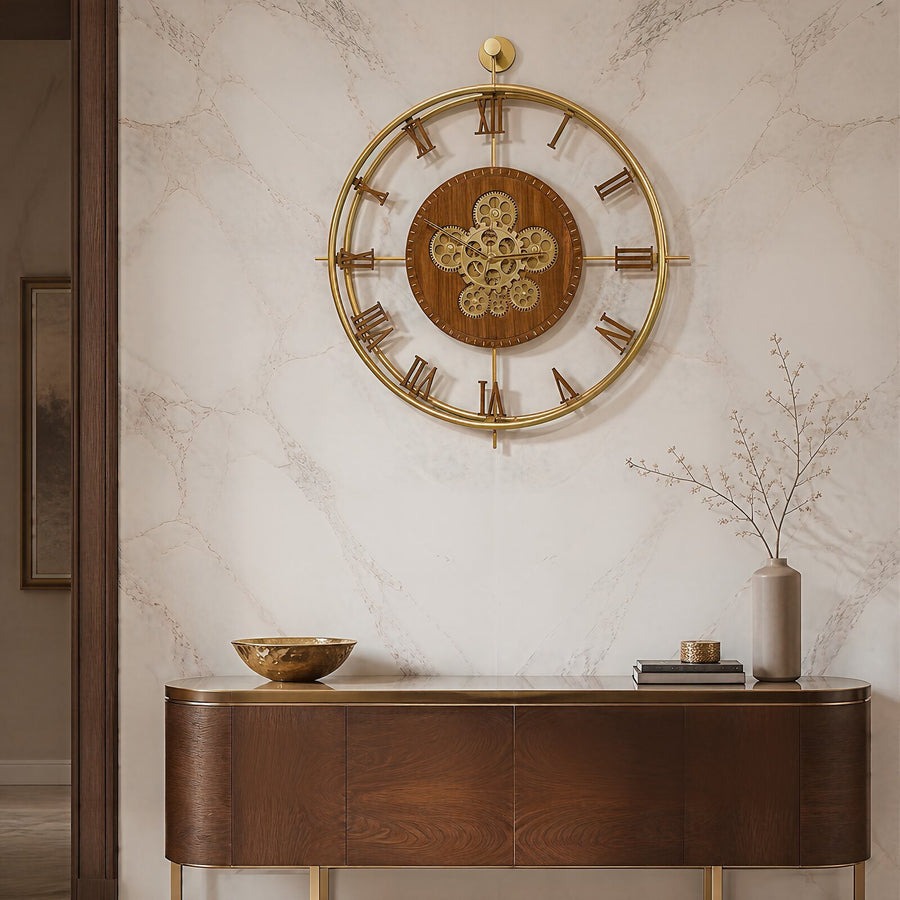 Orvasco Chronoria Mechanica Designer Metal Wall Clock, 60 cm