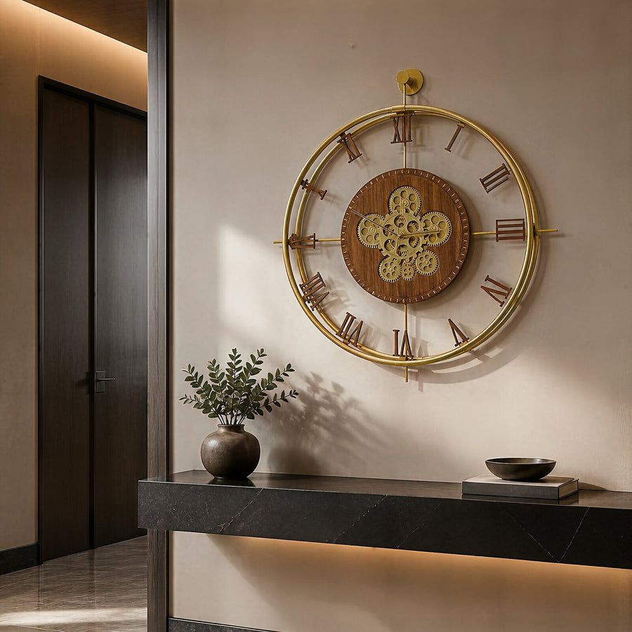 Orvasco Chronoria Mechanica Designer Metal Wall Clock, 60 cm