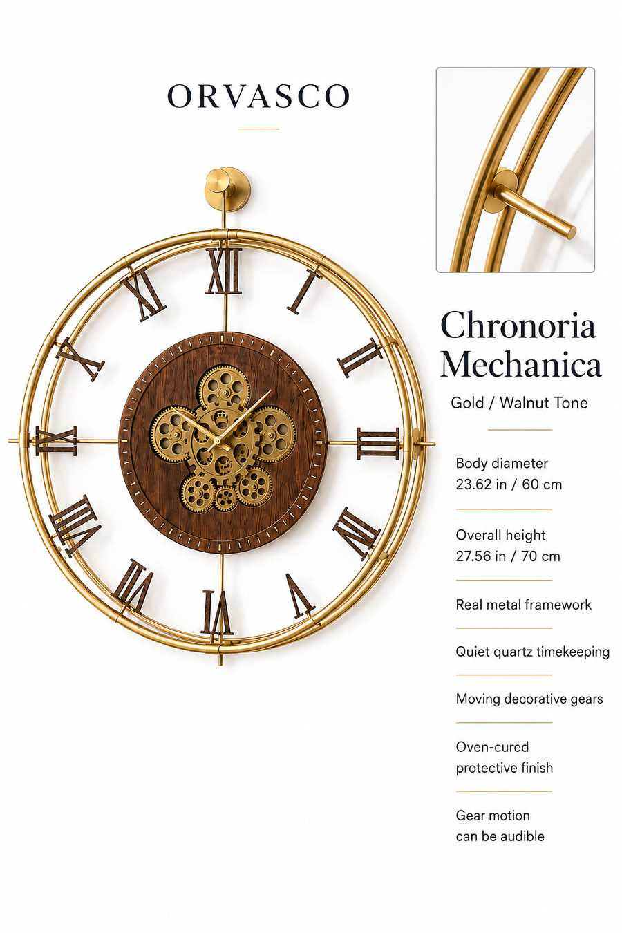 Orvasco Chronoria Mechanica Designer Metal Wall Clock, 60 cm