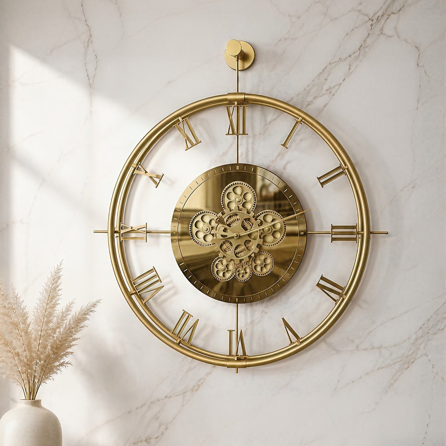 Orvasco Chronoria Mechanica Designer Metal Wall Clock, 60 cm