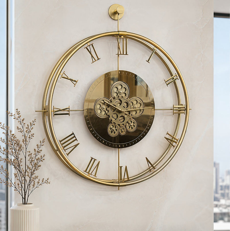 Orvasco Chronoria Mechanica Designer Metal Wall Clock, 60 cm
