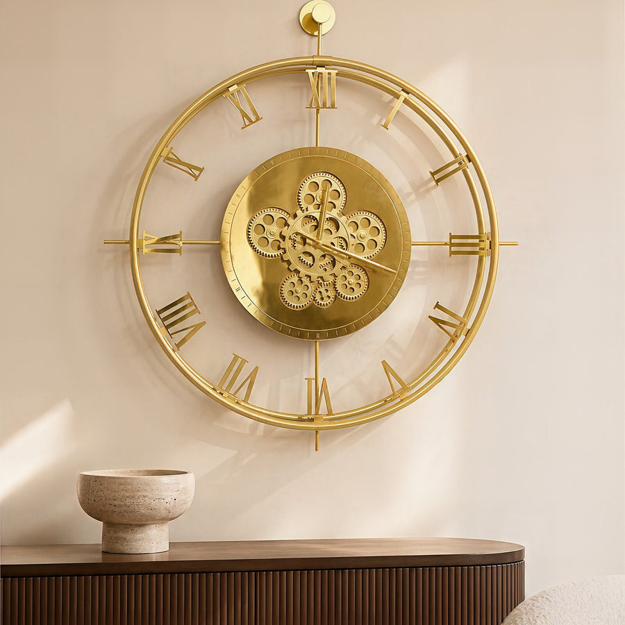 Orvasco Chronoria Mechanica Designer Metal Wall Clock, 60 cm