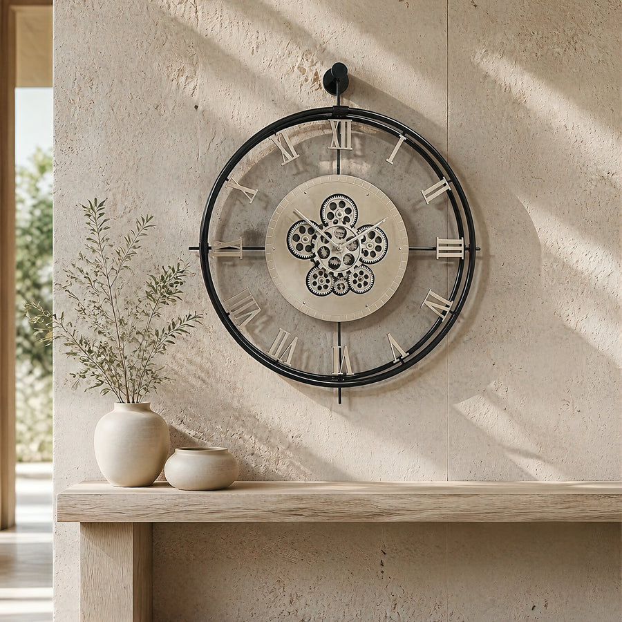 Orvasco Chronoria Mechanica Designer Metal Wall Clock, 60 cm