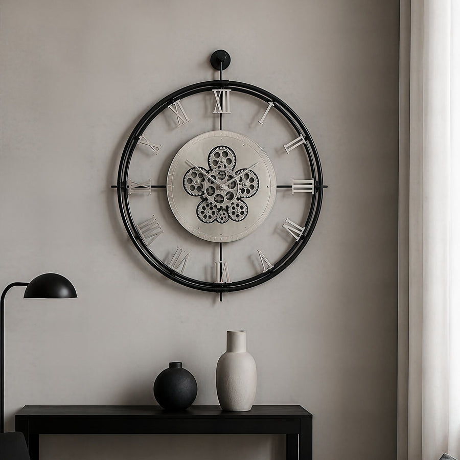 Orvasco Chronoria Mechanica Designer Metal Wall Clock, 60 cm