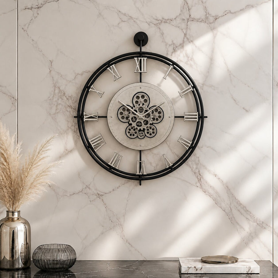 Orvasco Chronoria Mechanica Designer Metal Wall Clock, 60 cm